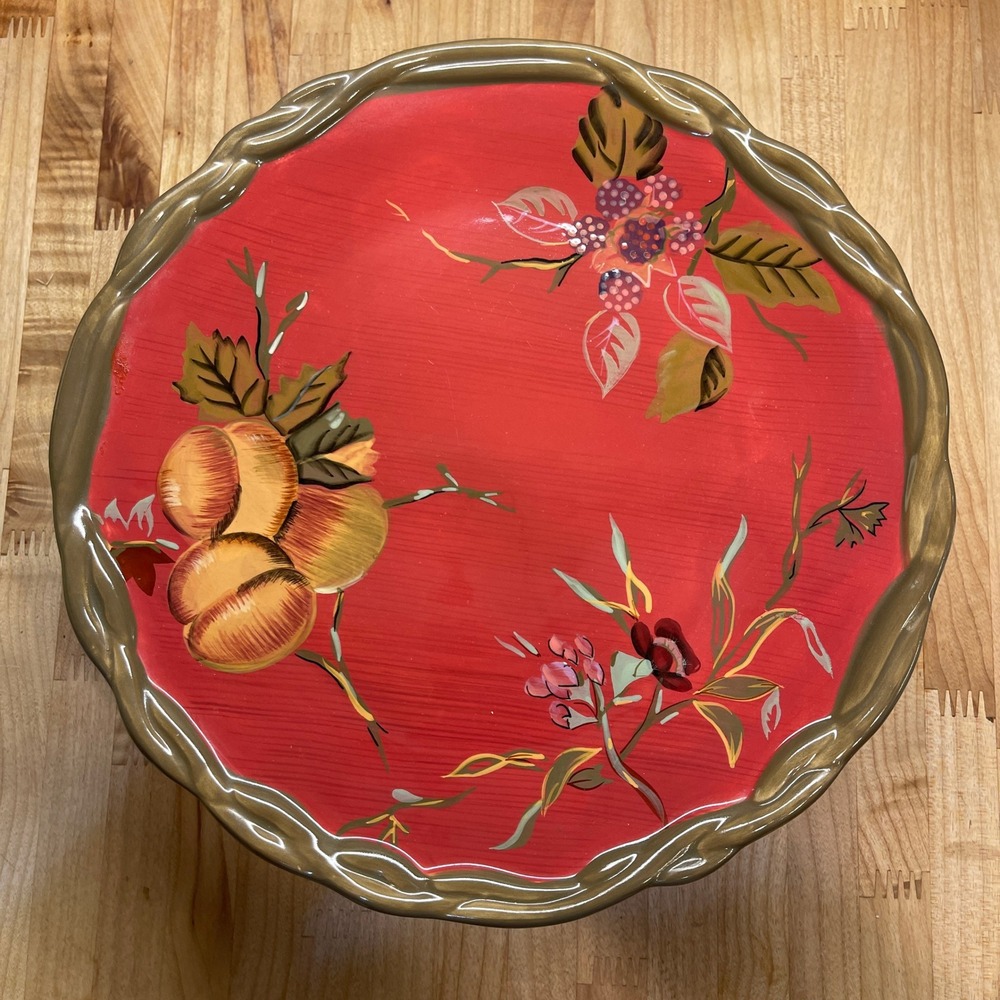 Tracy Porter Octavia Hill Collection Red Floral Fruit Dinner Plates Set of 6